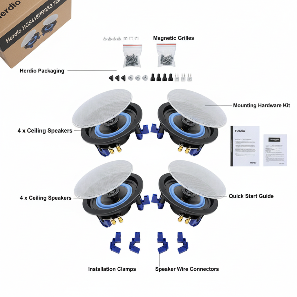 Herdio ceiling speakers complete package - 4 speakers with all mounting accessories