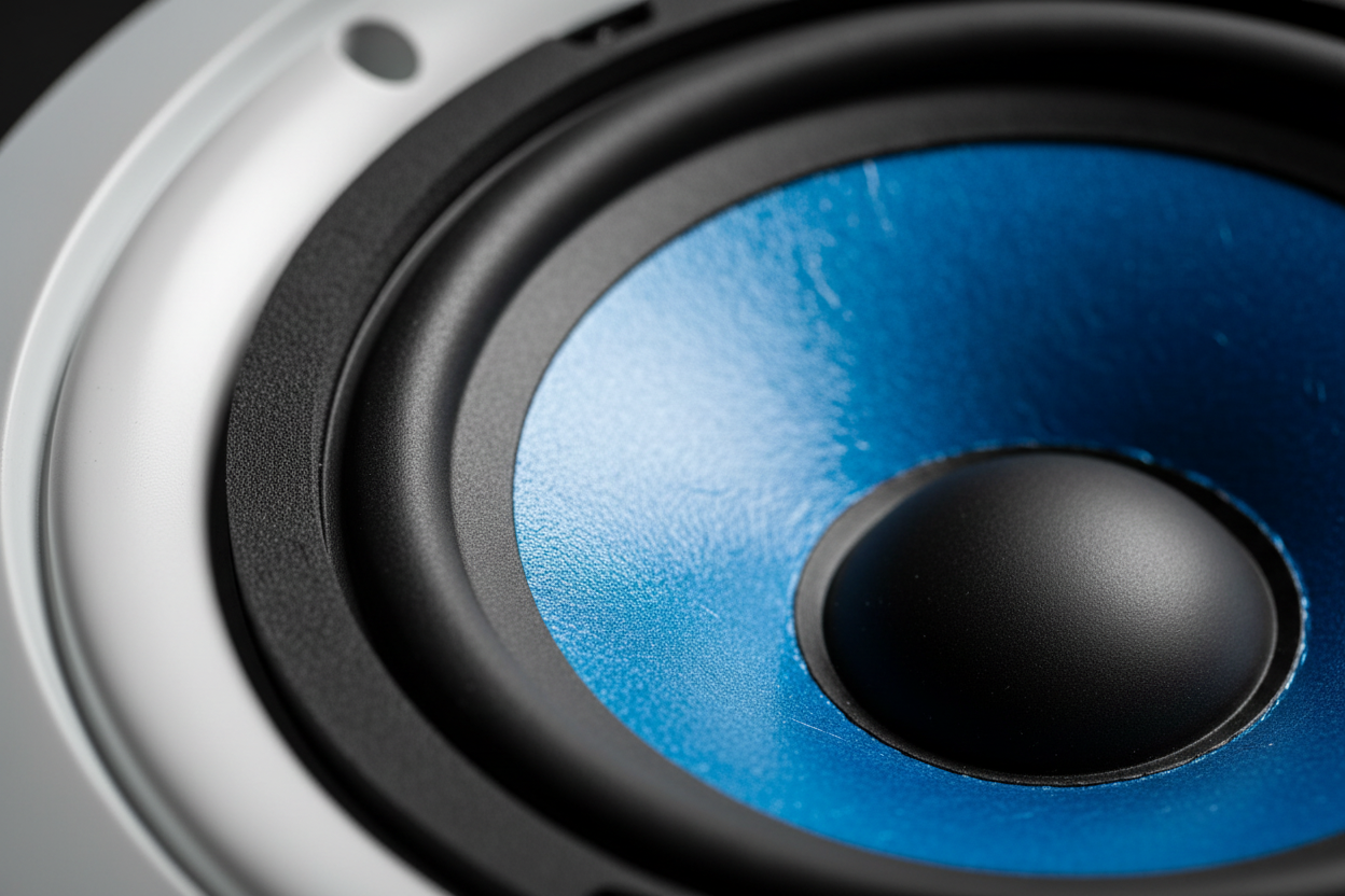 Close-up detail of Herdio ceiling speaker premium build quality and components