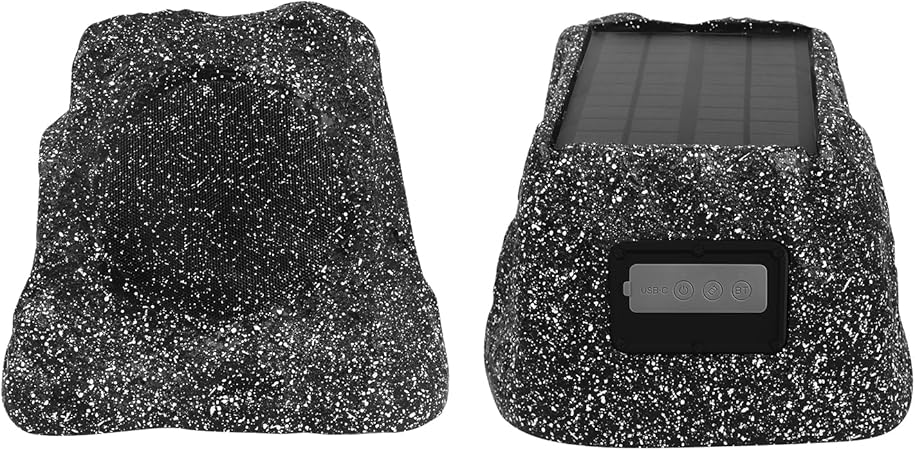 Herdio 6.5" Solar-Powered Bluetooth Rock Speakers 200W | Wireless Outdoor Garden Audio with Rechargeable Battery