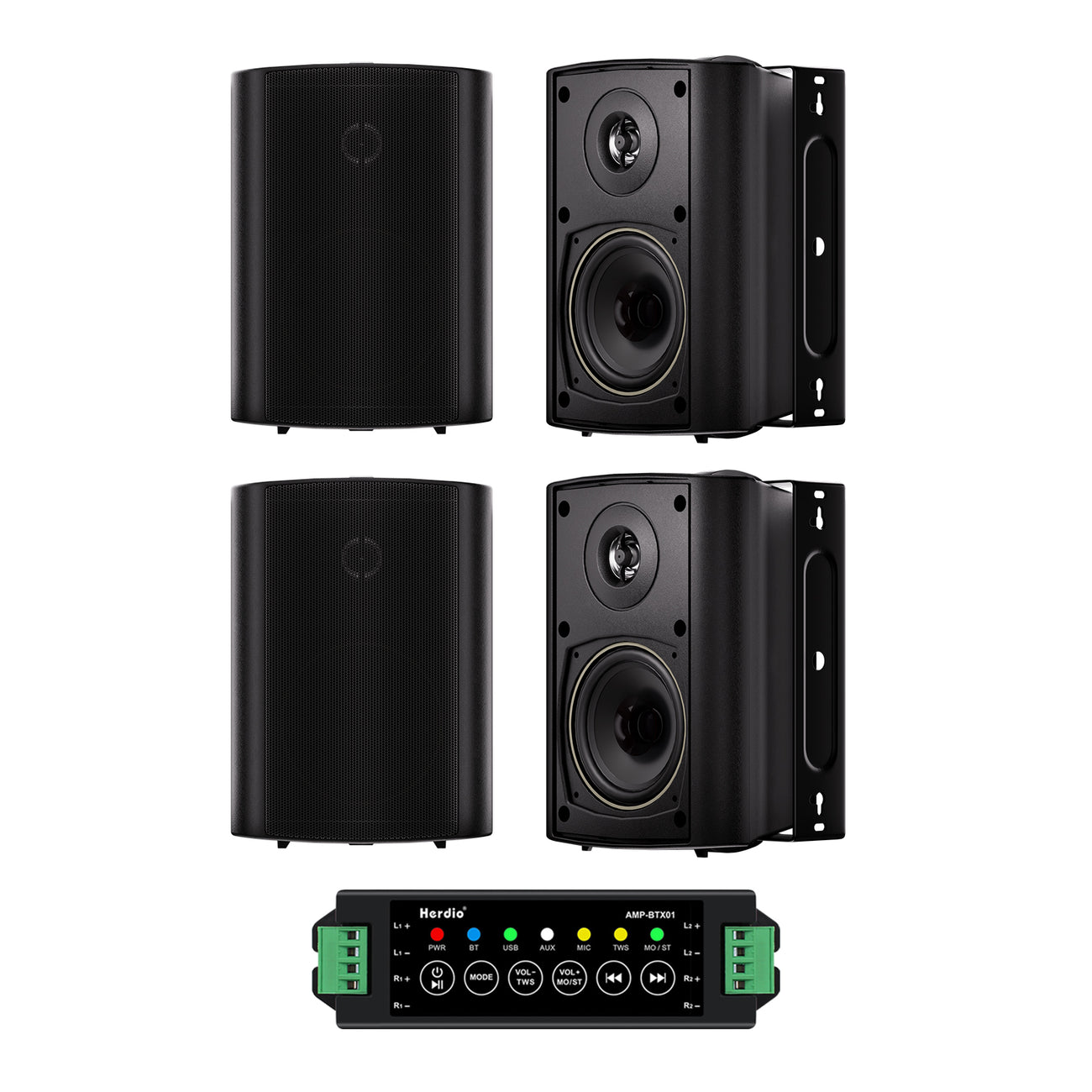 Herdio 4" Bluetooth Outdoor Speakers 400 Watts High Power Weatherproof