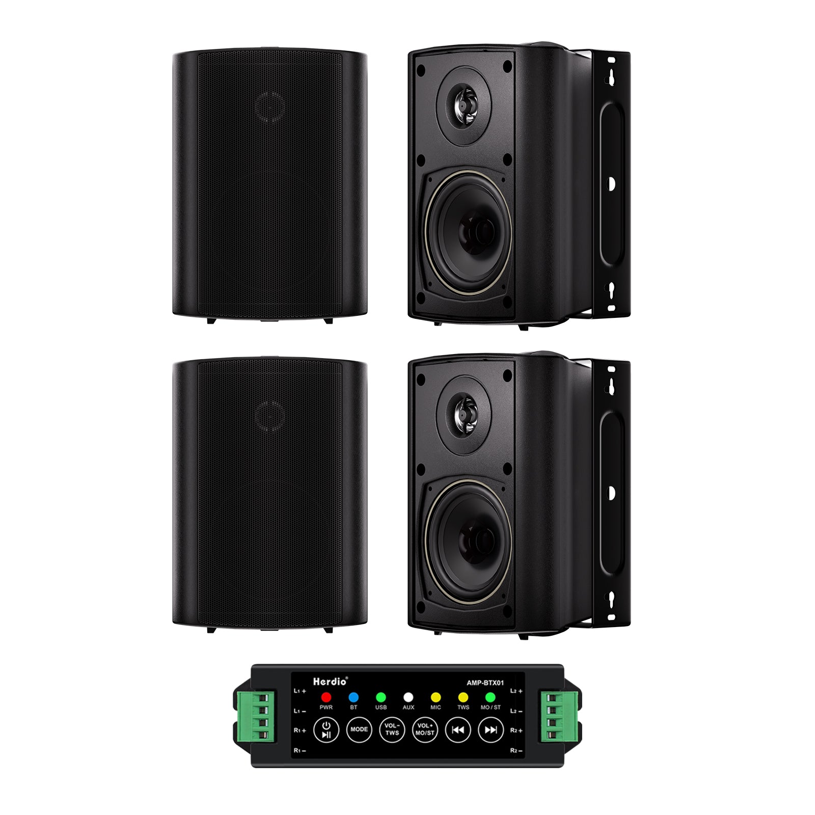 Herdio 4" Bluetooth Outdoor Speakers 400 Watts High Power Weatherproof