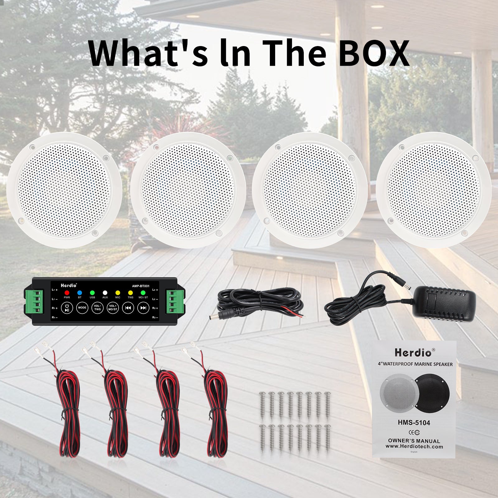 Herdio 4" Marine Bluetooth Speakers 320 Watts Waterproof Audio for Outdoor Use