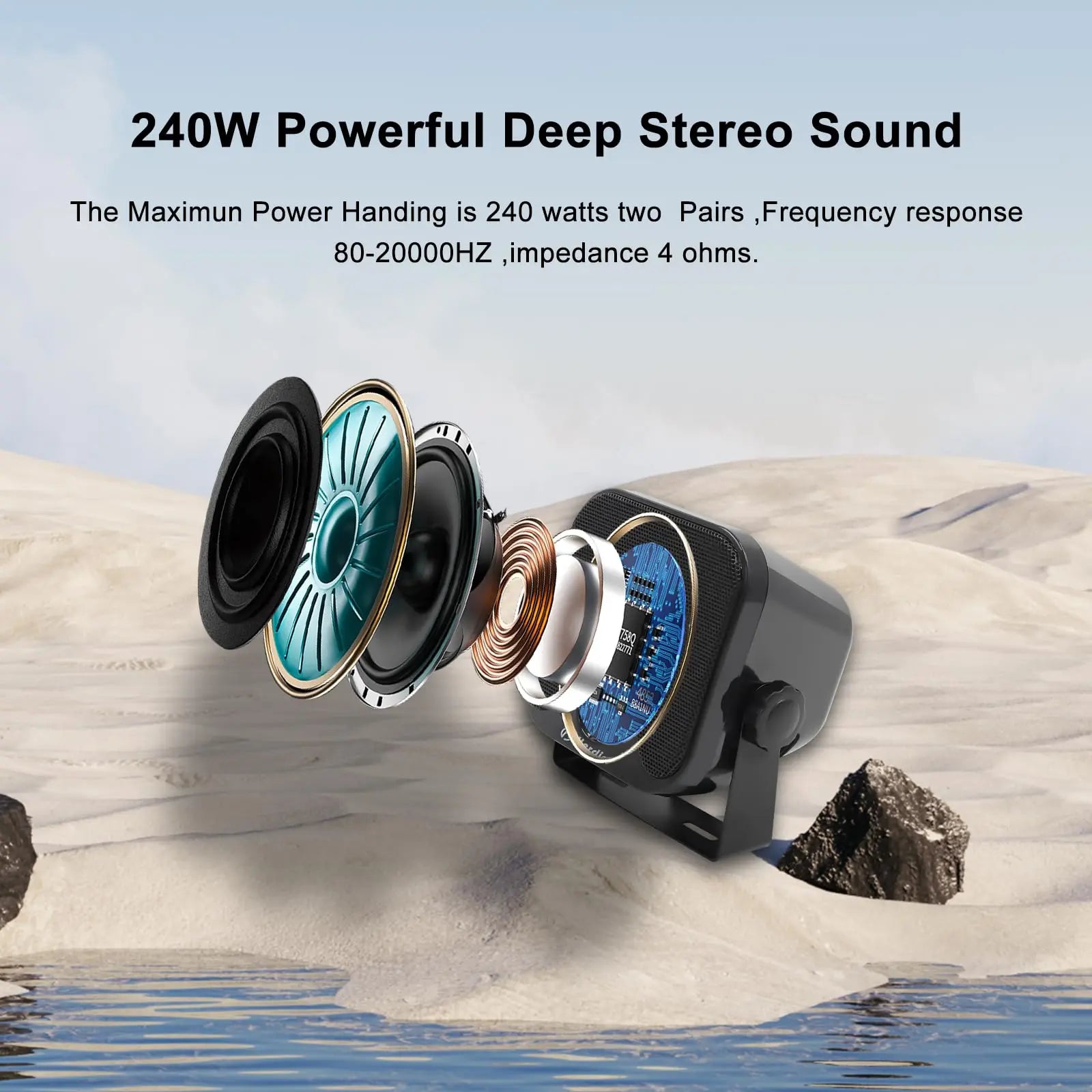 Herdio 4" Bluetooth Marine Speakers 120 Watts 2-Way Ideal for Boat Audio