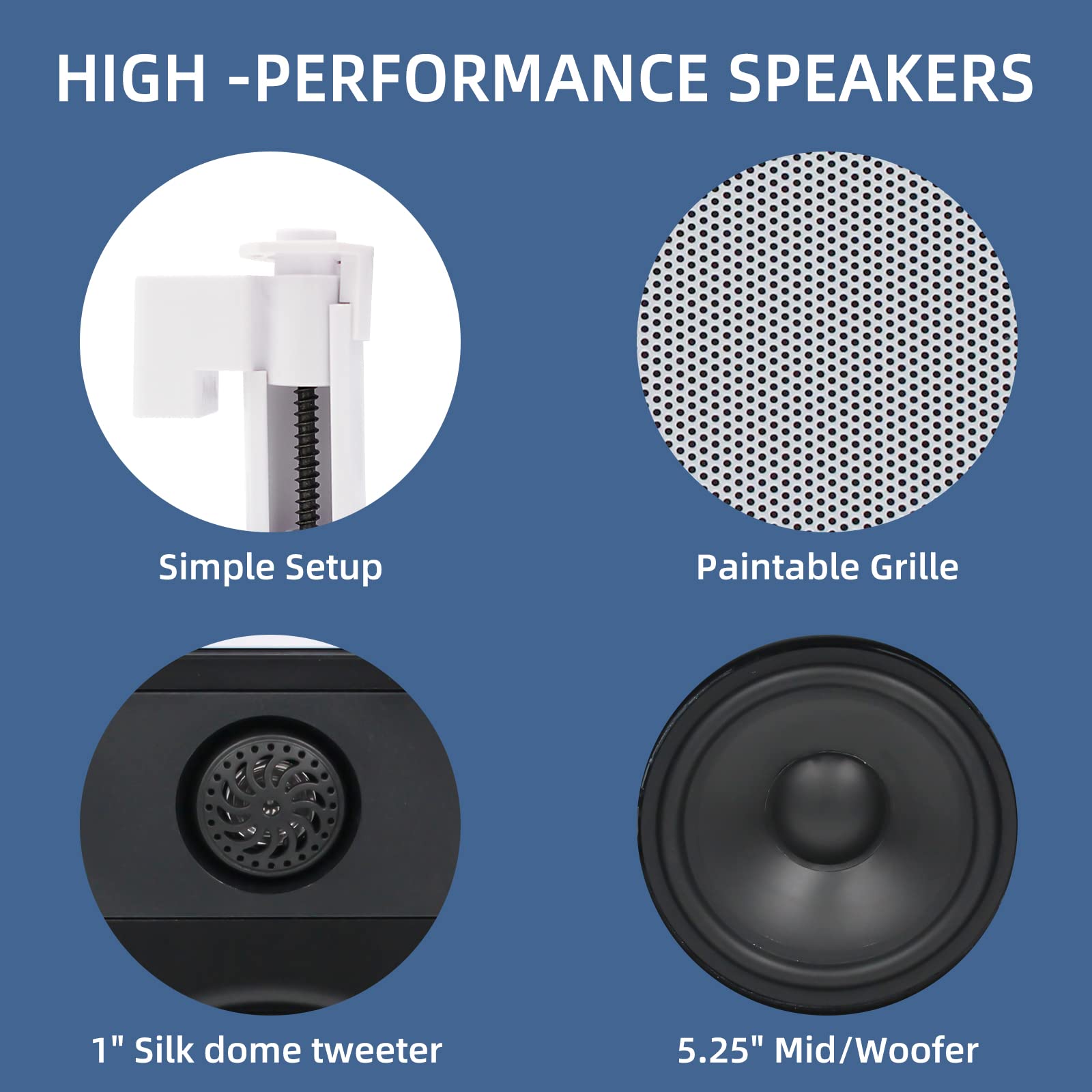 Herdio 5.25" Bluetooth In-Wall Speakers 200W | 2-Way Wireless Flush Mount Home Audio