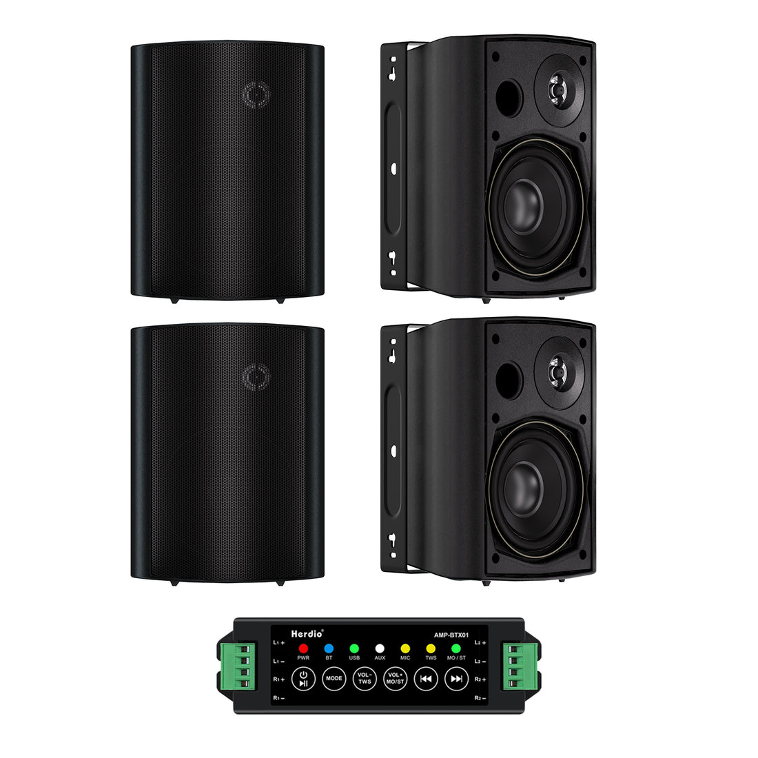 Herdio 5.25" Outdoor Bluetooth Speakers 600W Powerful Sound