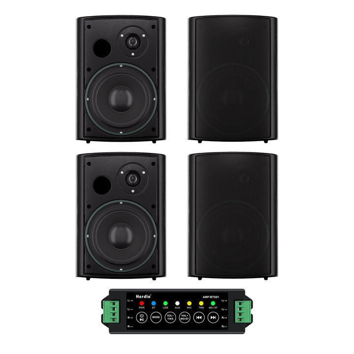 Herdio 6.5" Bluetooth Outdoor Speaker System 800W | 4 Speakers with Amplifier