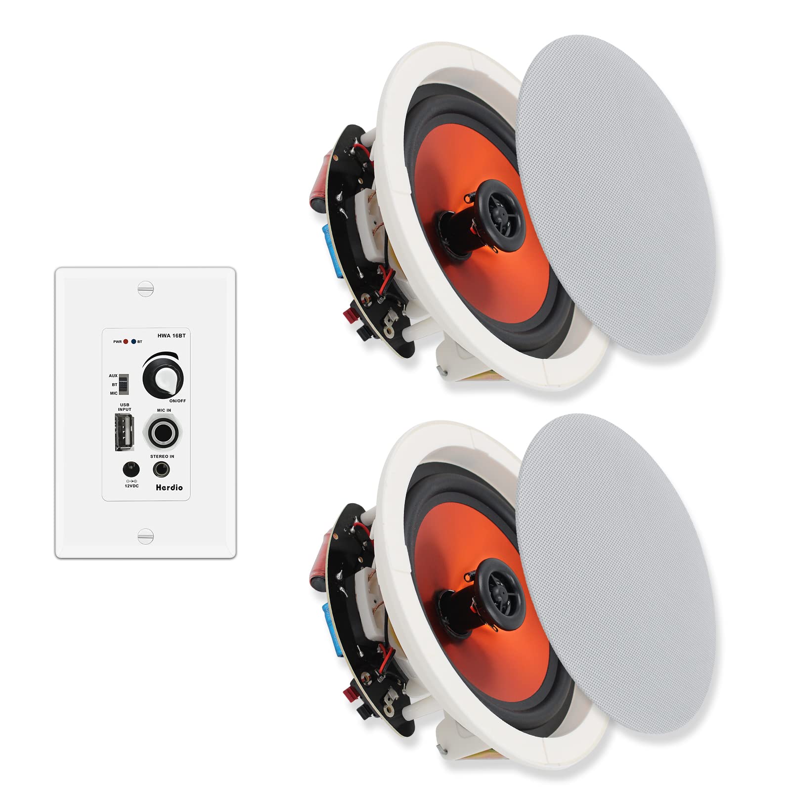 Herdio 6.5" Ceiling Bluetooth Speakers 300 Watts 2-Way Surround Sound Experience