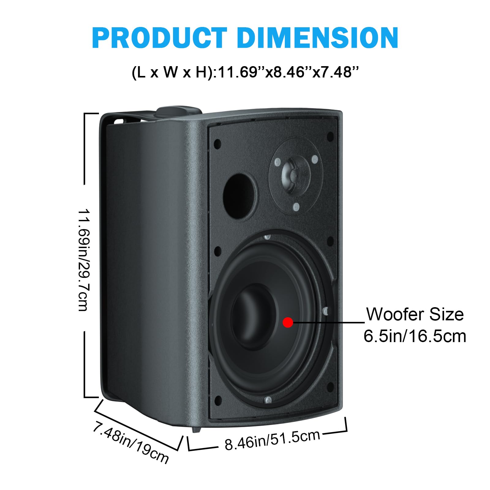 Herdio 6.5" Outdoor Speakers 400 Watts Wired Sound System Waterproof