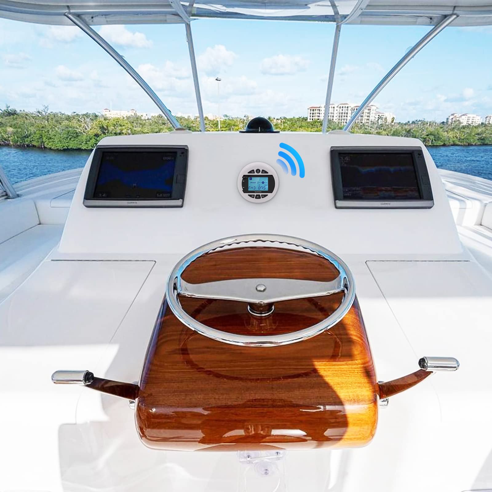 Herdio Marine Receiver Set-AM FM Radio and 4 inch Waterproof Speakers(2  Pairs)+Black Antenna for Boat Yacht ATV UTV