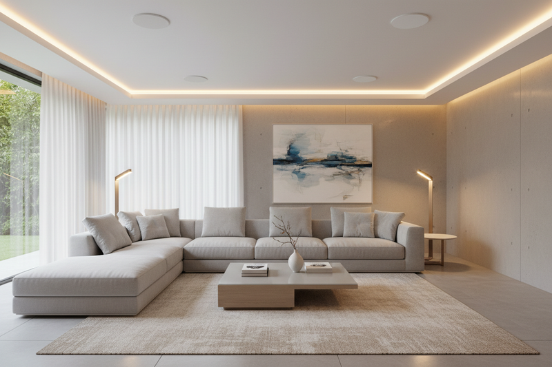 After - Clean living room with ceiling speakers