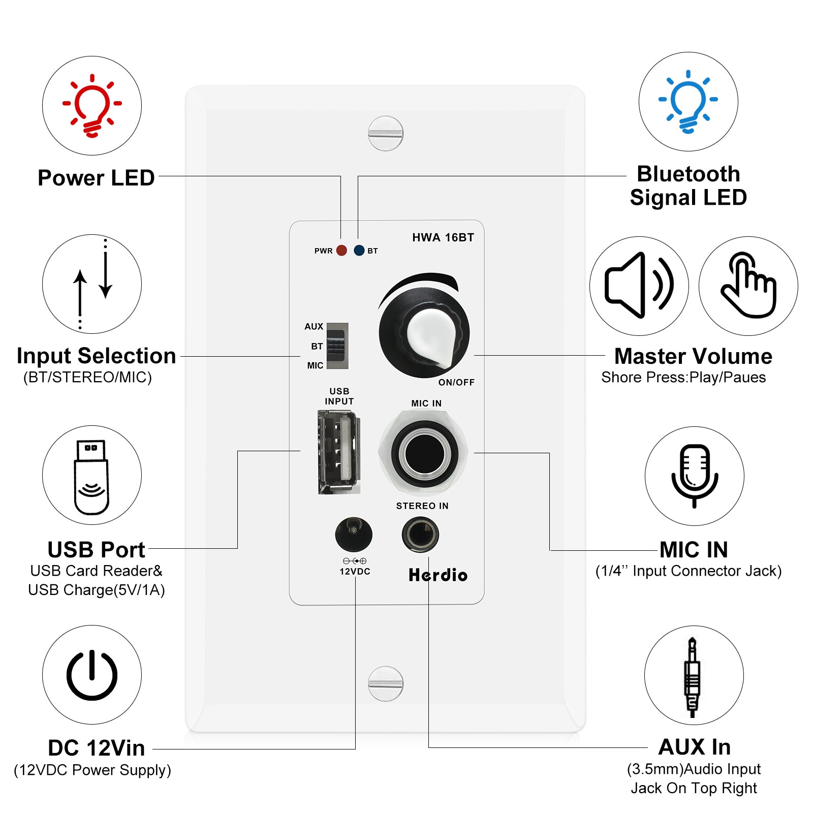 6.5" Bluetooth Ceiling Speakers 320 Watts HCS 818-16BT - Herdio