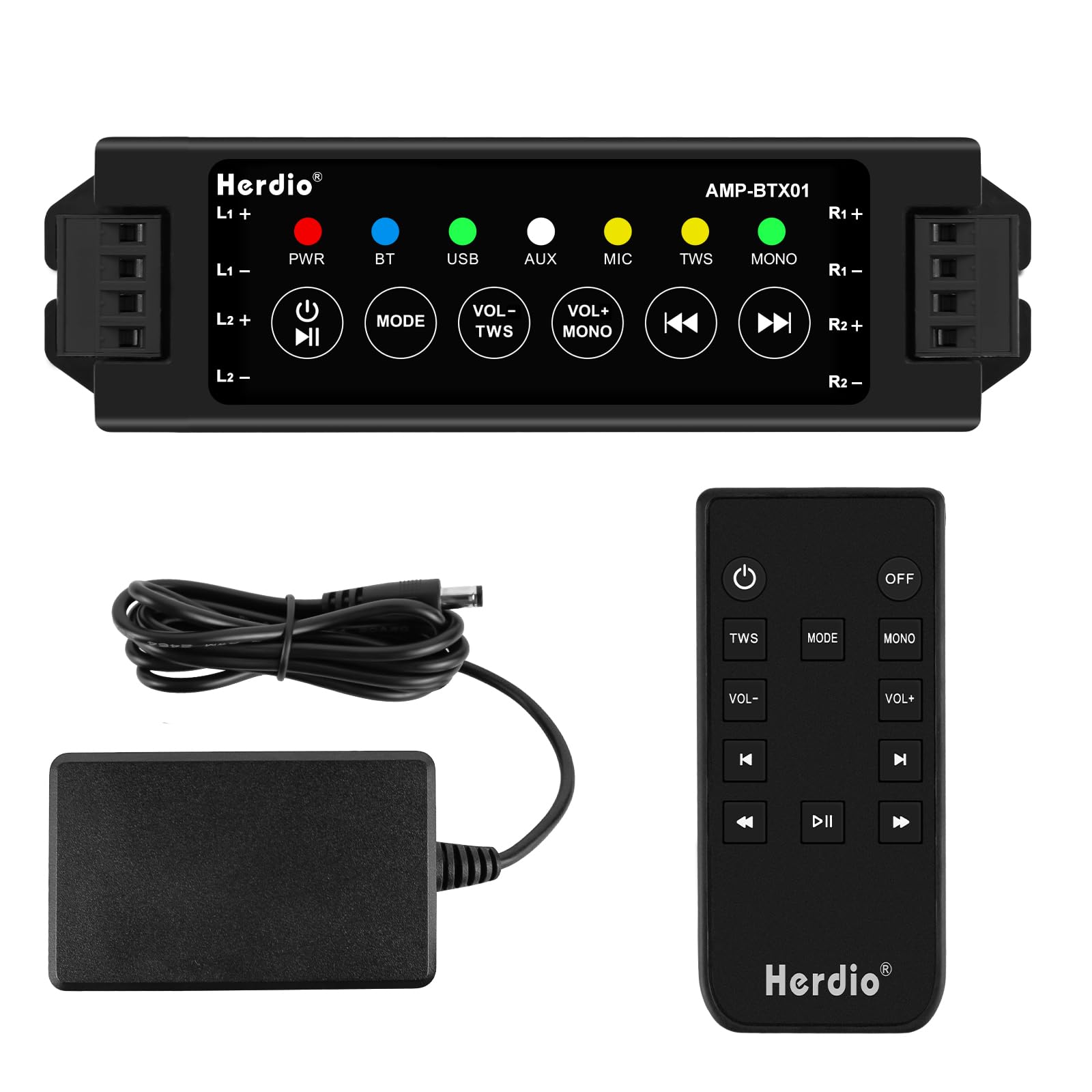 Herdio 4-channel Bluetooth amplifier with app and remote control