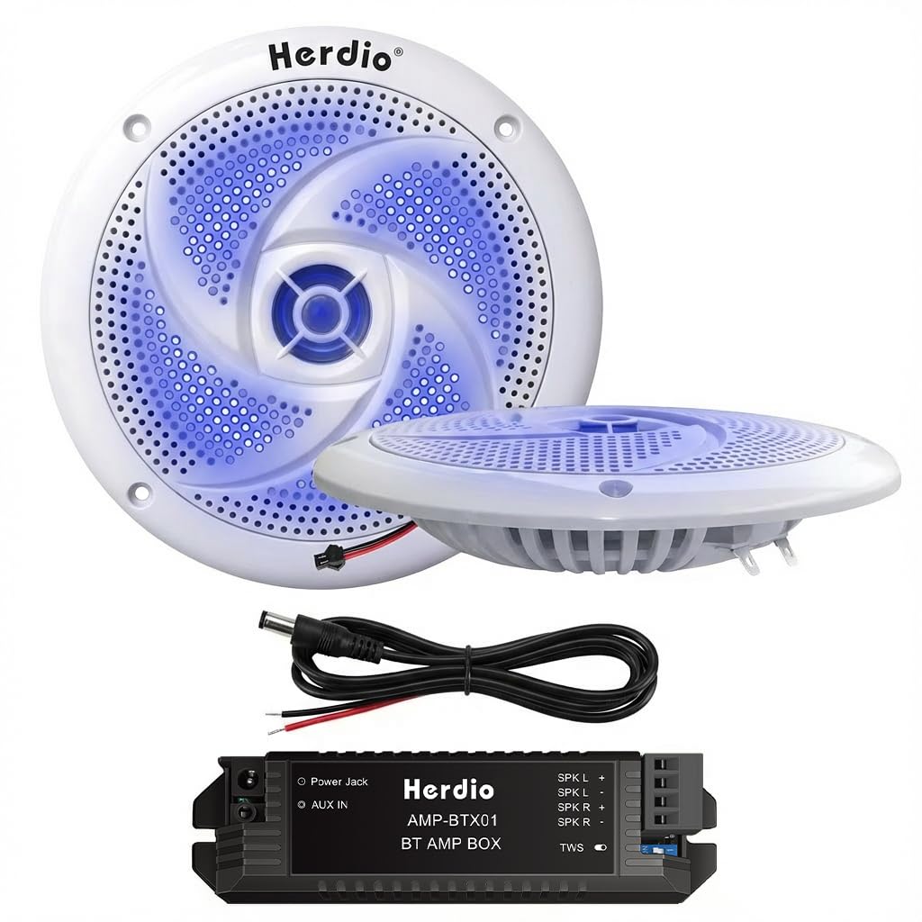 Herdio 4-inch Bluetooth marine speakers with LED lights white
