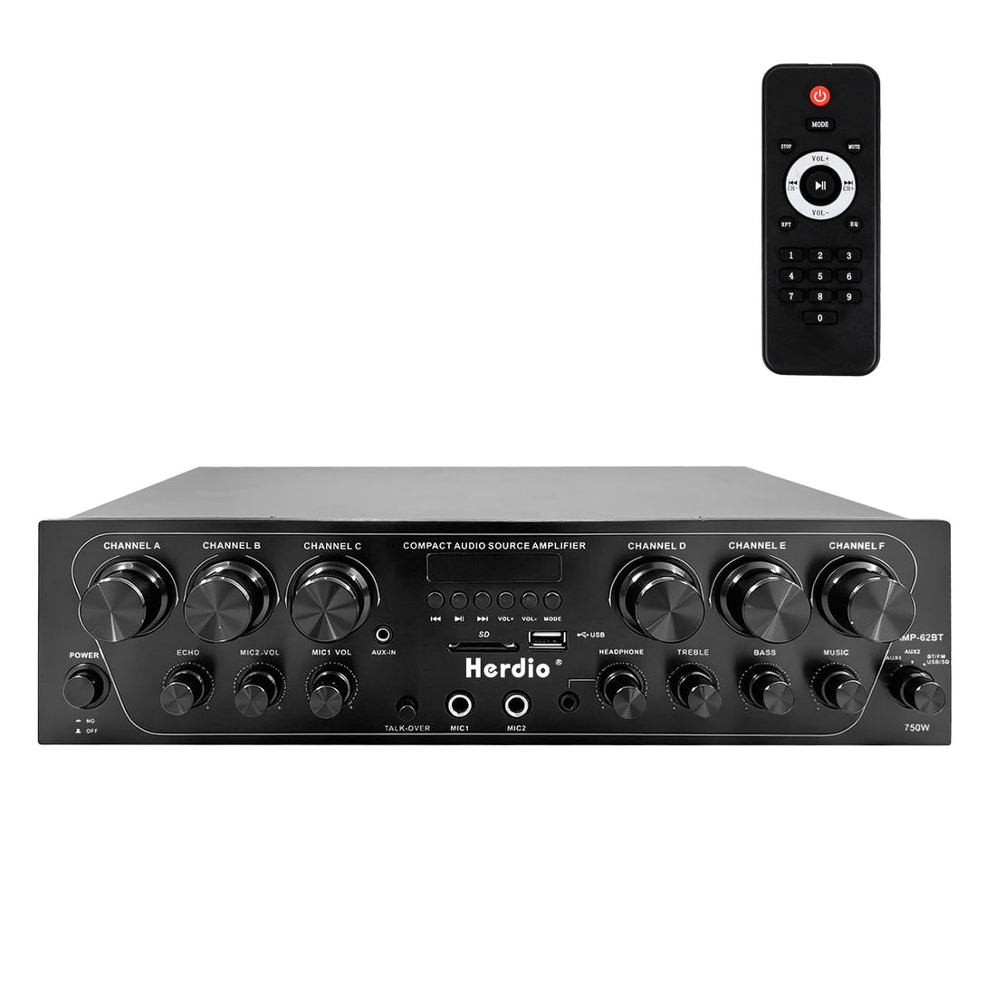 Herdio 6-channel Bluetooth 5.3 home audio amplifier 750W peak