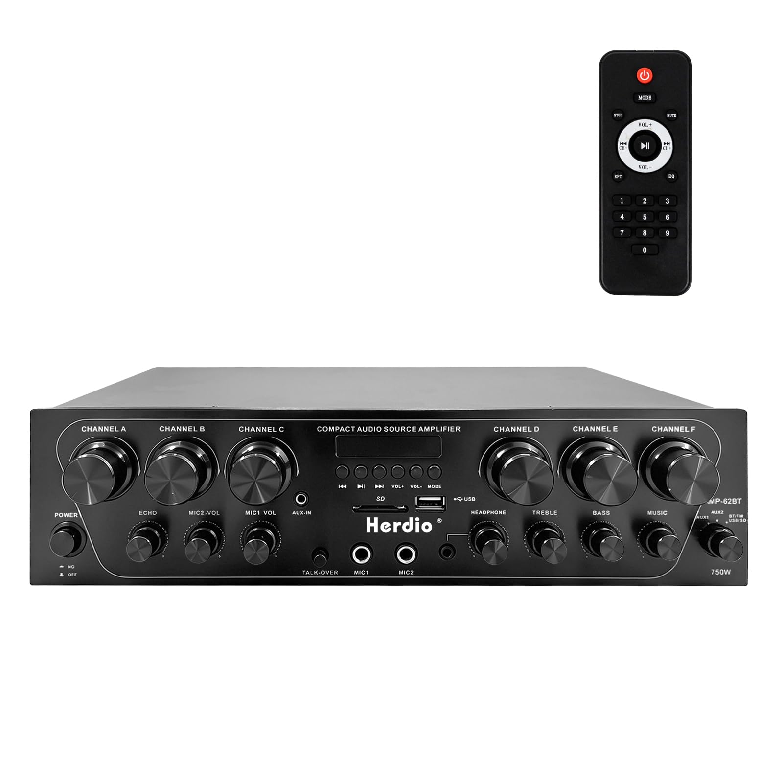 Herdio 6-channel Bluetooth 5.3 home audio amplifier 750W peak