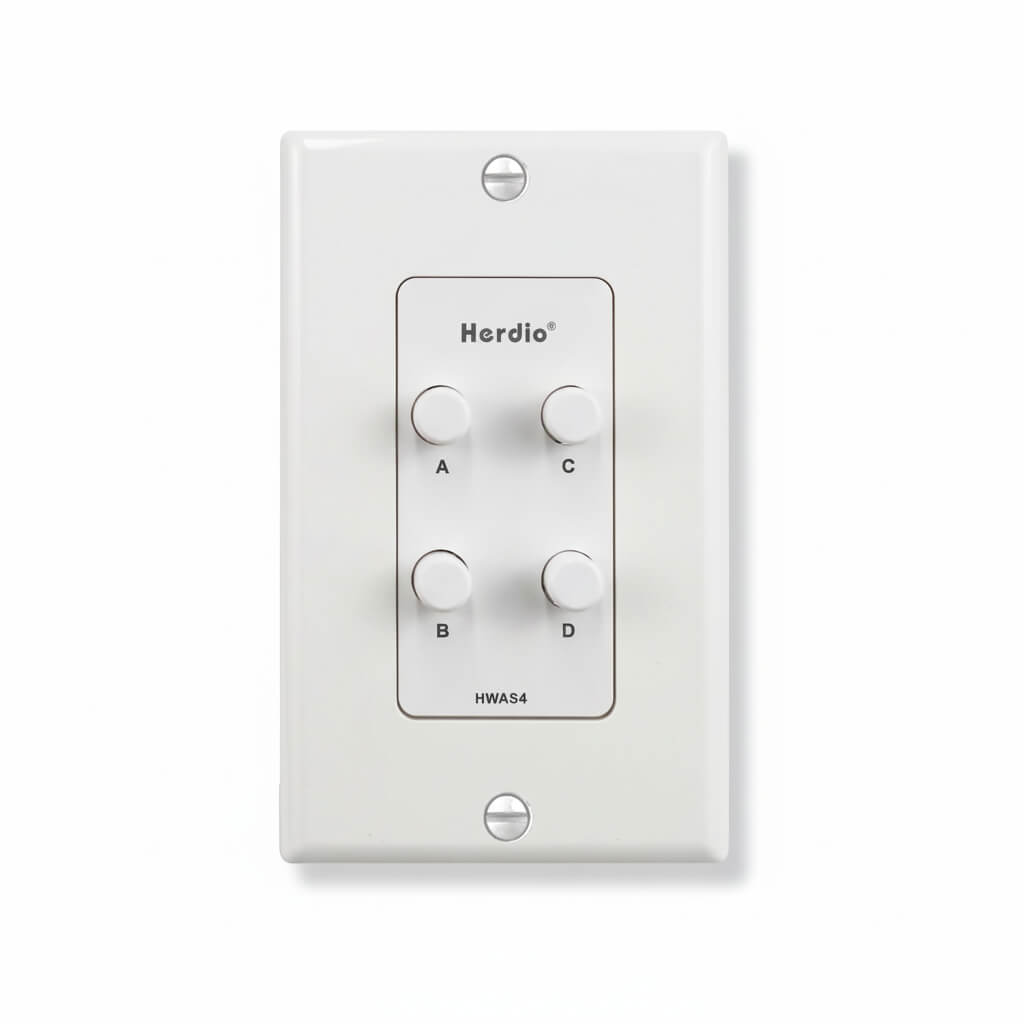 Herdio 4-Channel In-Wall Speaker Selector Switch 120W | Multi-Room Audio Controller