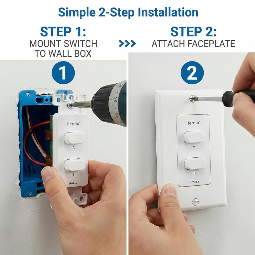 Herdio 2-Channel In-Wall Speaker Selector Switch 120W | Volume Controller for Home Audio