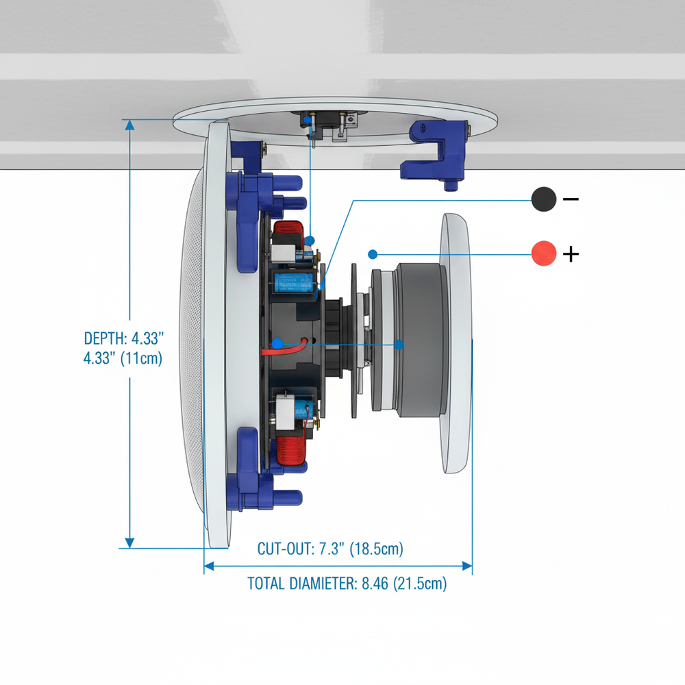  Herdio ceiling speaker installation dimensions - cutout size diagram and mounting specifications for contractors