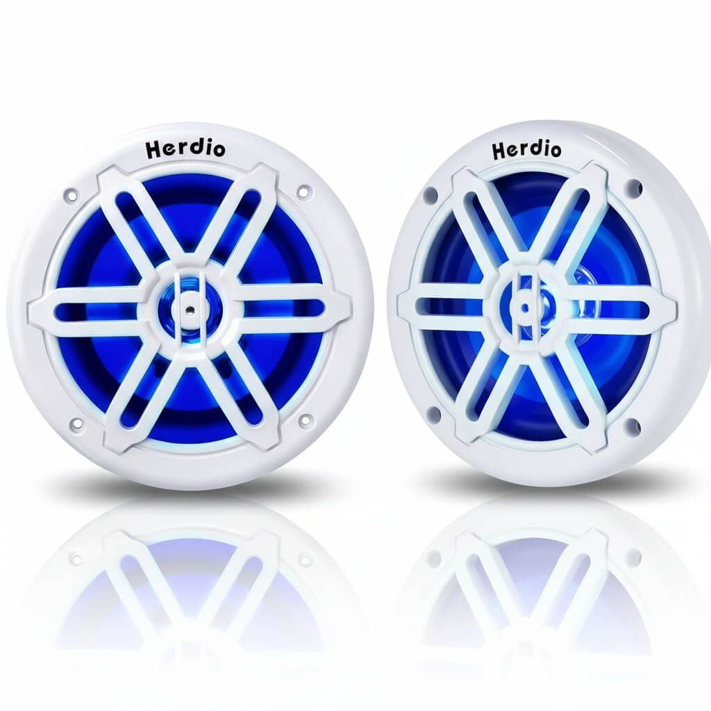 Herdio 5.25-inch IP66 marine speakers with blue LED lights