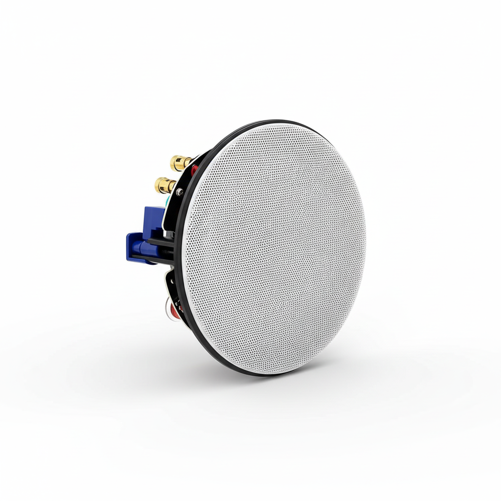 Premium 3D-render-style detail of the real Herdio white grille with the black rear chassis, blue mounting bracket, gold terminals, and wiring