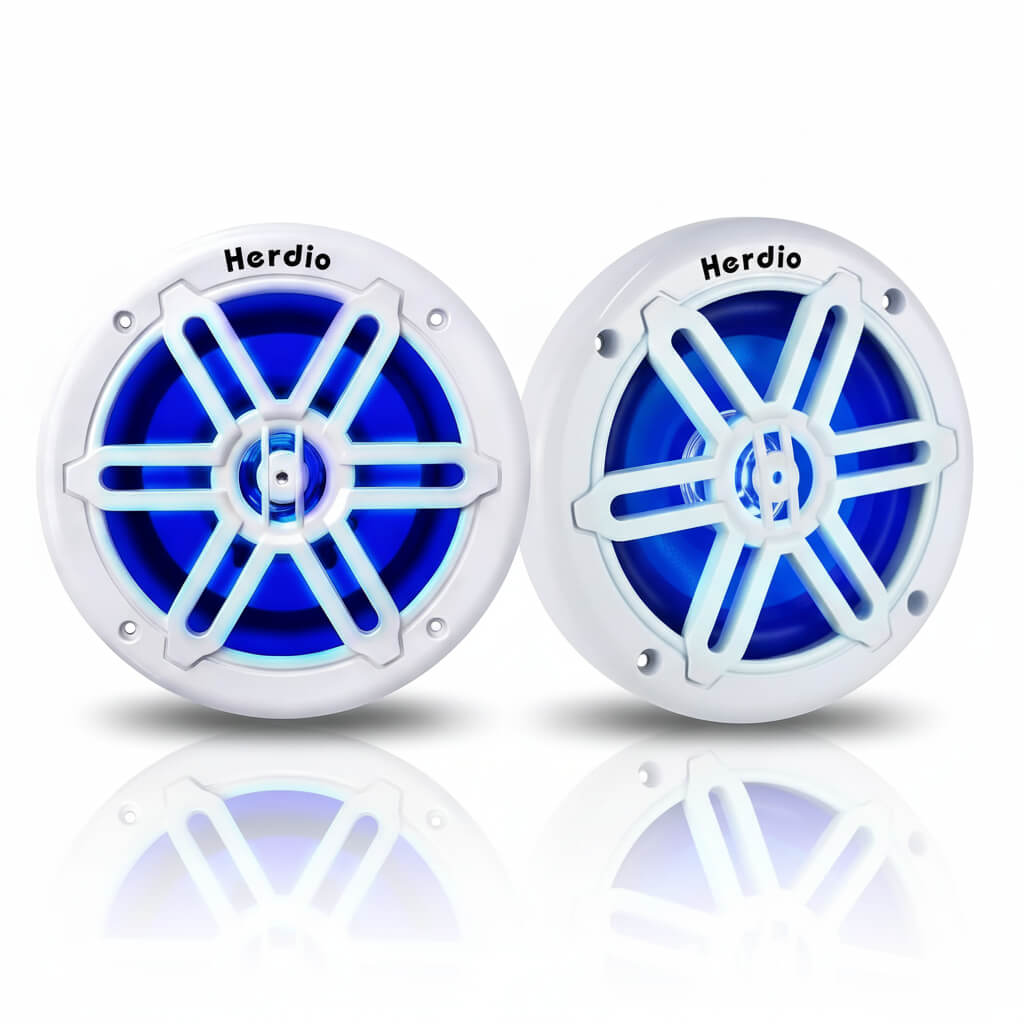 Herdio 6.5-inch IP66 marine speakers with blue LED lights