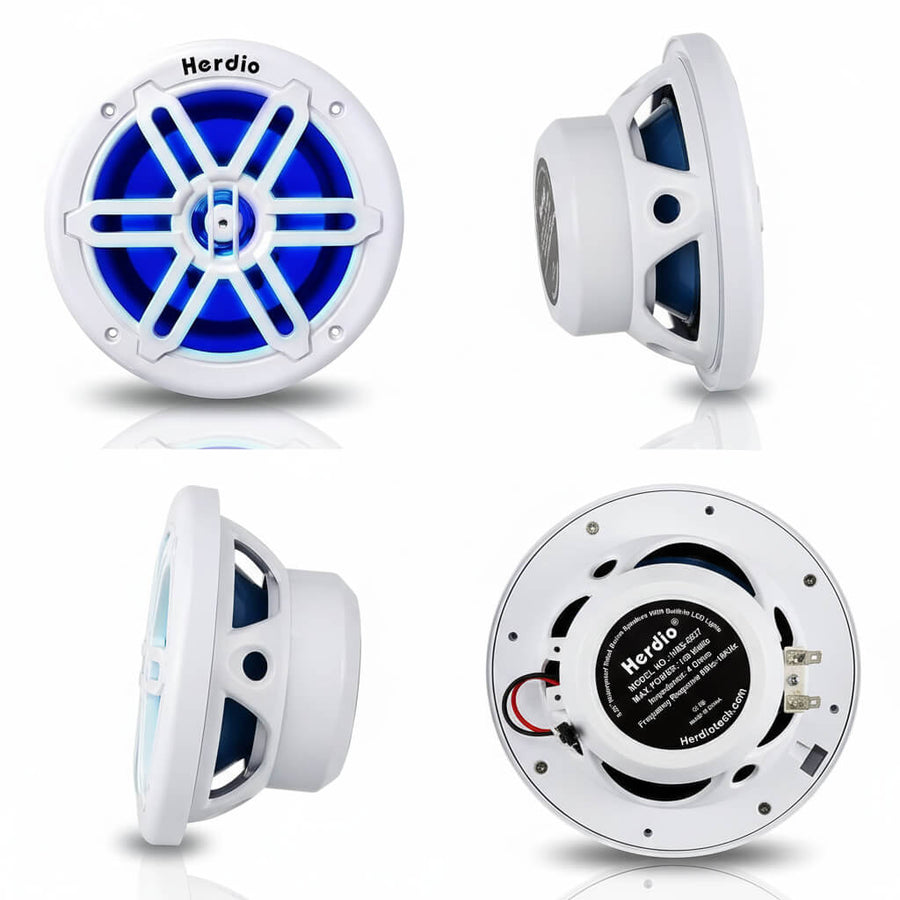 6.5-inch waterproof boat speakers in black and white