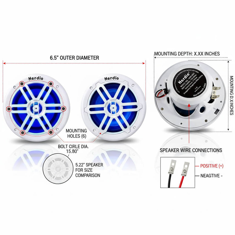 Blue LED marine speakers for boats UTVs and RVs