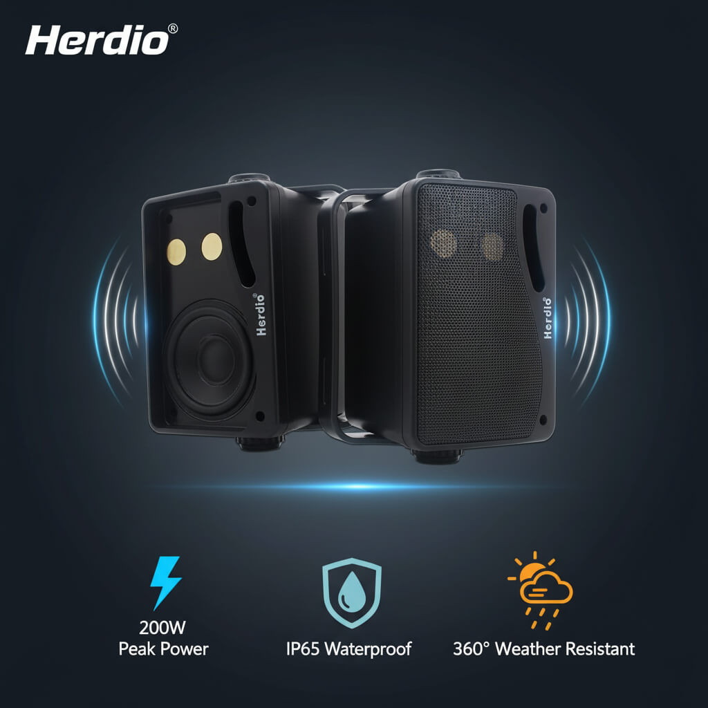 Herdio 3.5" Outdoor Speakers | 200W Waterproof Wall Mount Speaker Pair for Patio, Pool & Boat