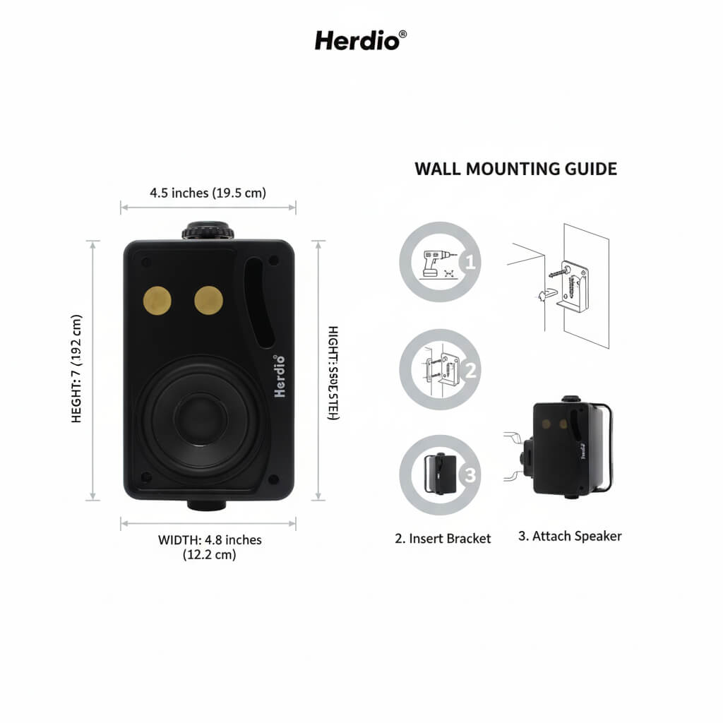 Herdio 3.5" Outdoor Speakers 200W | Waterproof Wall Mount Speaker Pair for Patio, Pool & Boat