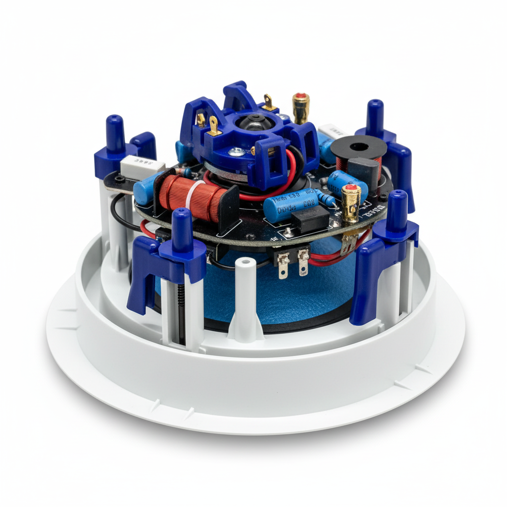 Herdio音箱核心部件特写 - 蓝色振膜和可调高音单元