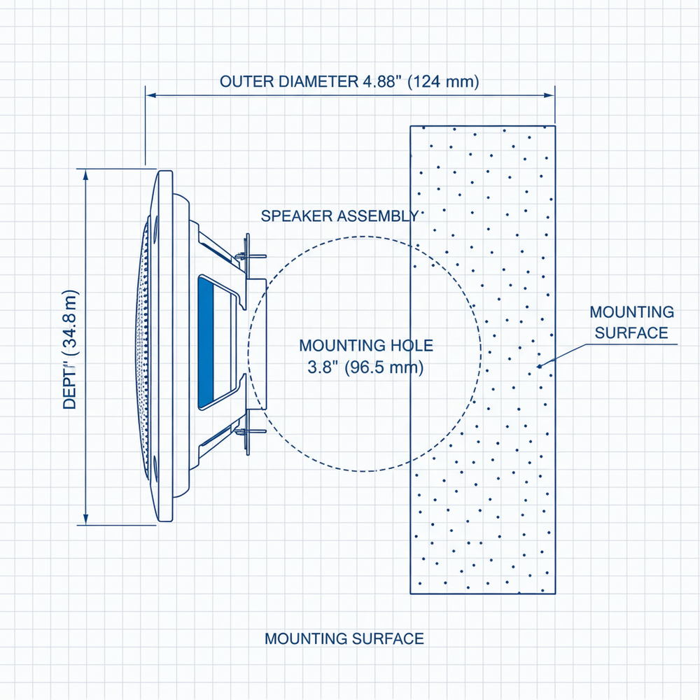 Herdio marine speakers installation diagram with dimensions and mounting specifications