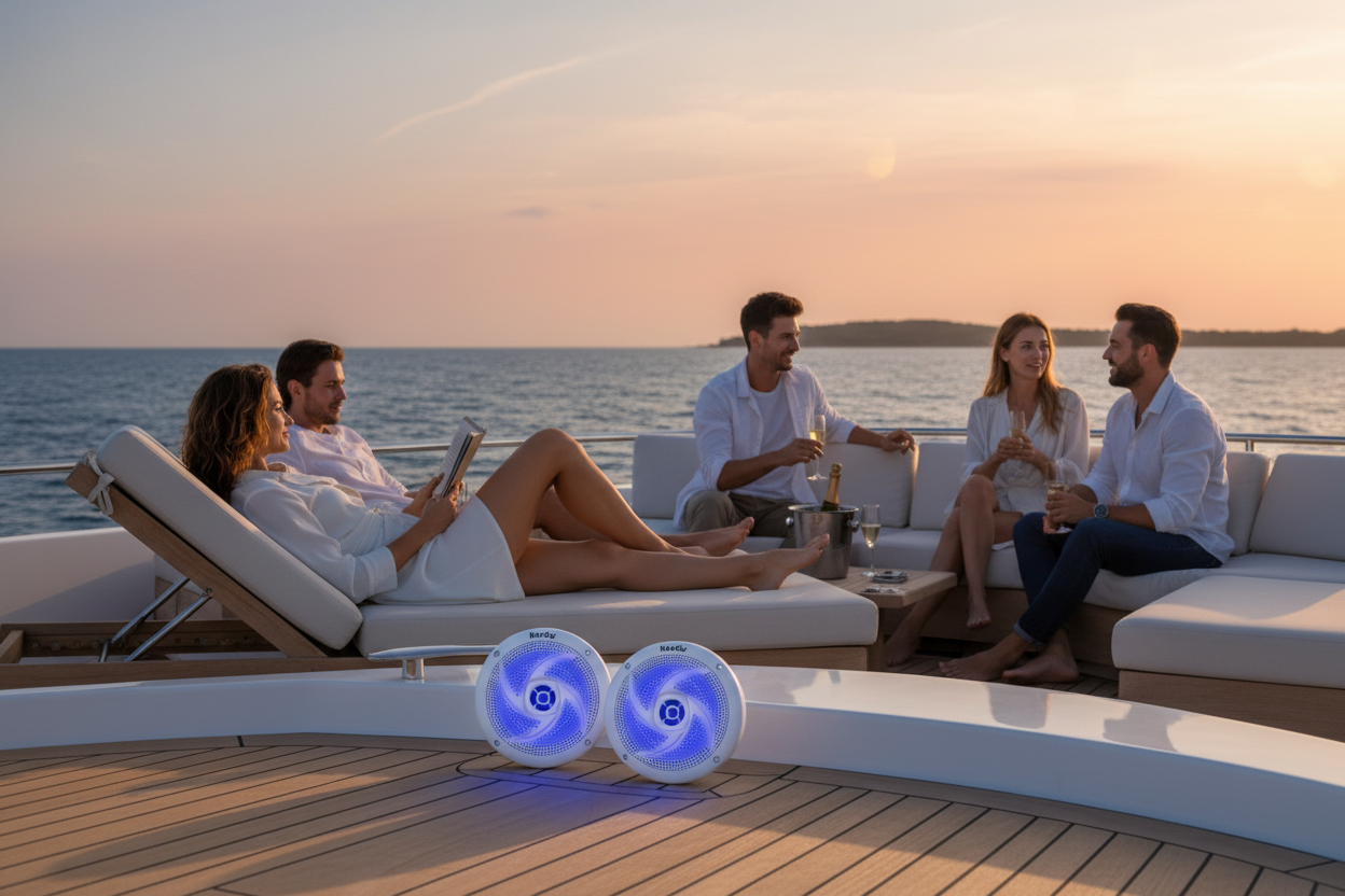 Herdio waterproof speakers installed on luxury yacht deck