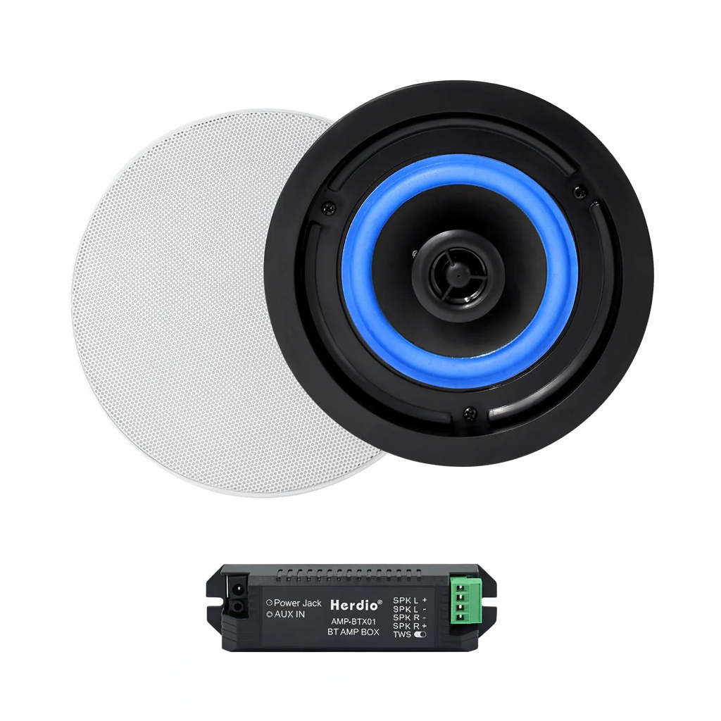 Herdio 4 inch Bluetooth ceiling speakers 160 watts white background product image for surround sound system