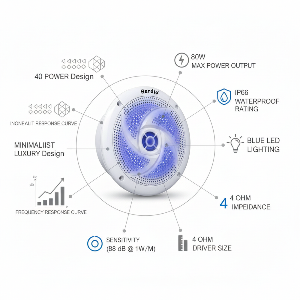 Herdio marine speakers technical specifications and features diagram