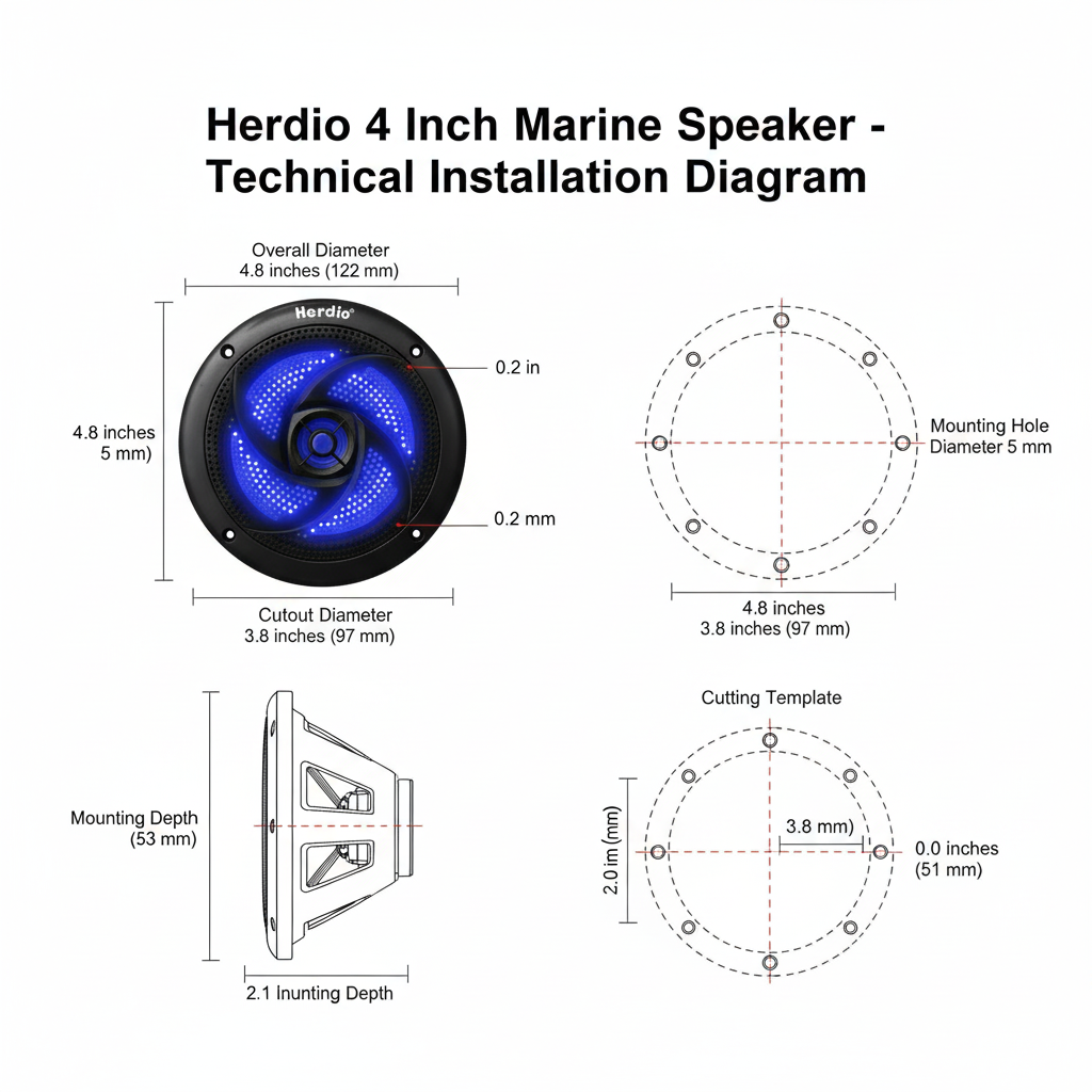 Herdio音响安装尺寸技术图