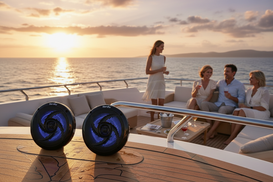 Waterproof marine speakers installed on boat deck outdoor installation