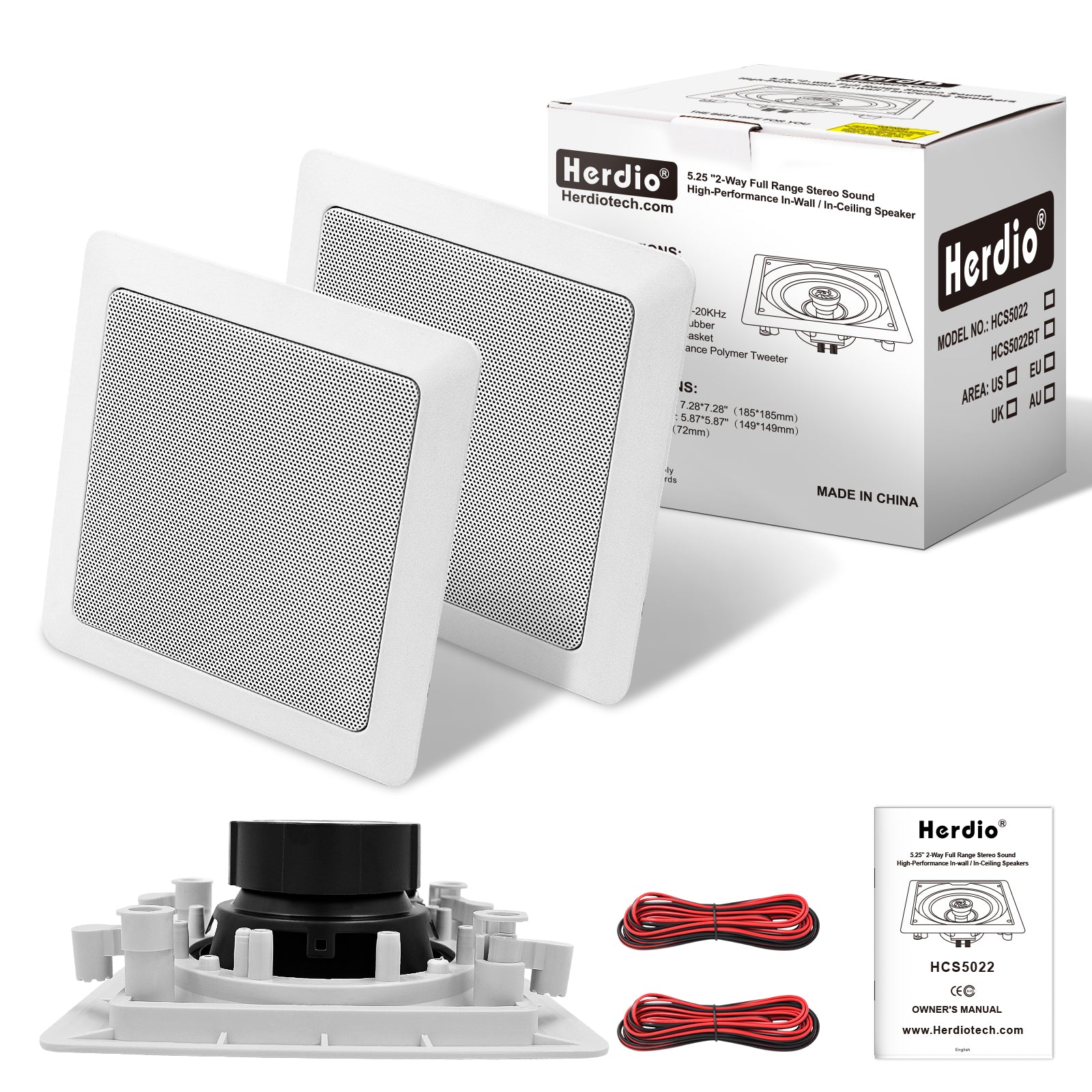Herdio 5.25" In-Wall Bluetooth Speakers 160 Watts 2-way Sound System