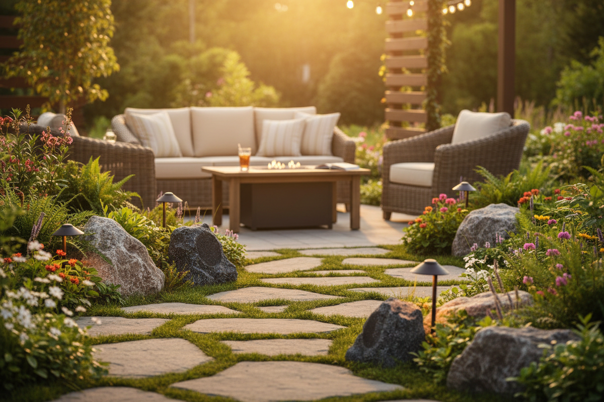 Outdoor & Patio Scene - Herdio Rock Speakers