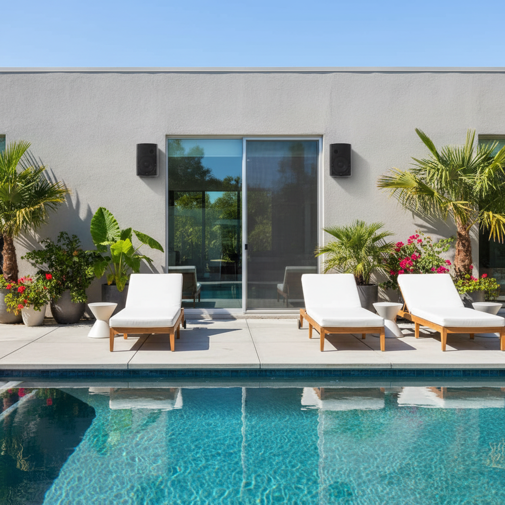 Outdoor Speakers Pool Scene