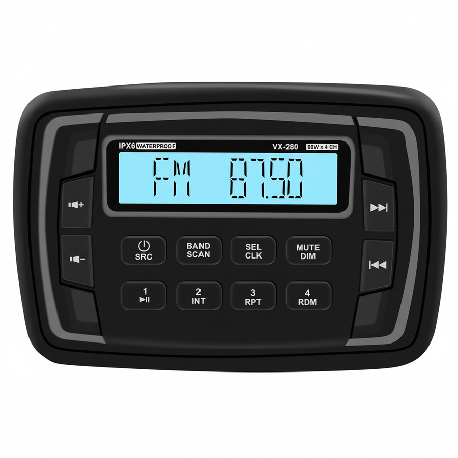 Herdio VX280 waterproof marine Bluetooth stereo receiver with LCD display for boats