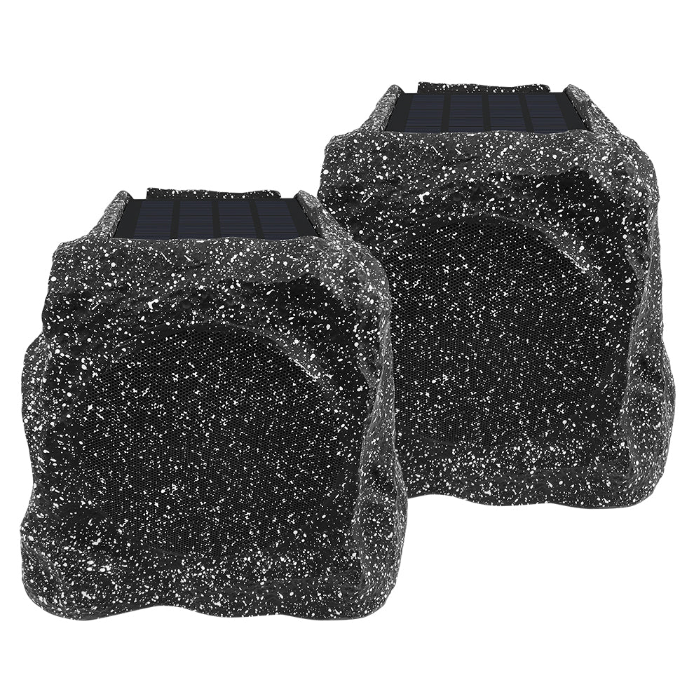 Pair of Herdio 8-inch solar Bluetooth rock speakers in black