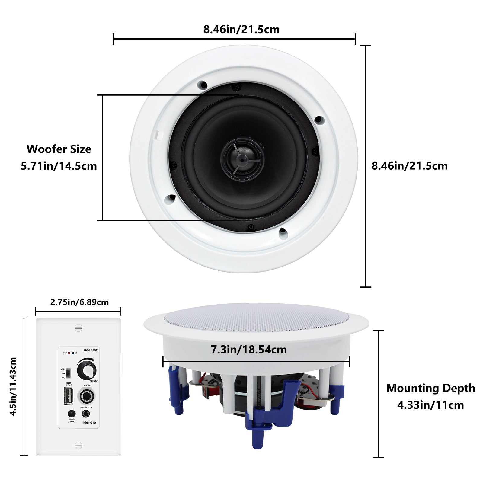 5.25" Bluetooth Ceiling Speakers 300Watts HCS 528-16BT - Herdio