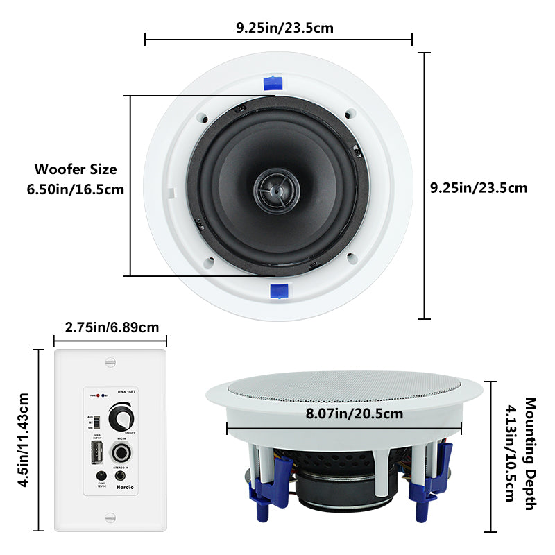 6.5" Ceiling Speakers 640 Watts HCS818-16BT-4CH(4 Speakers) - Herdio