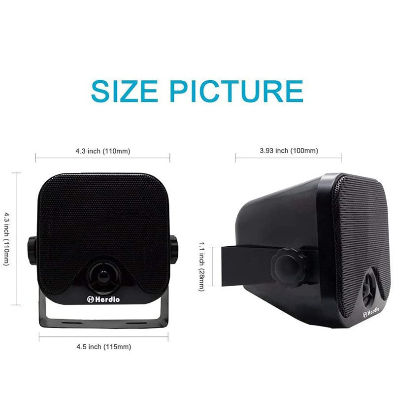 UTV Stereo Sound System Headunit Bluetooth Receiver Speaker Kit + 4 Inches Waterproof Speakers - Herdio