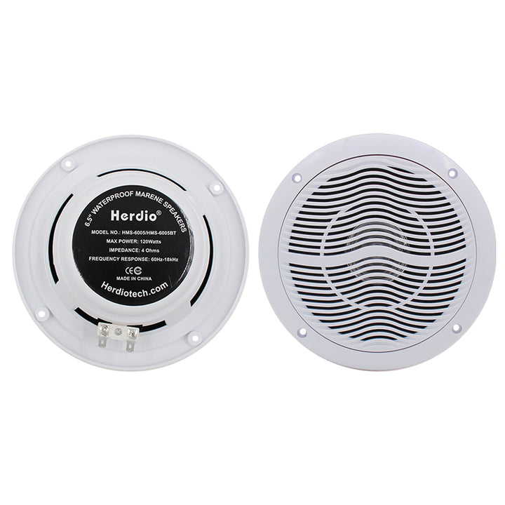 Herdio 6.5" Marine Speakers 120W | IP66 Waterproof 2-Way Wired Boat Audio