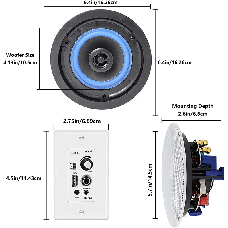 4" Bluetooth Ceiling Speakers 320 Watts HCS418-16BT-4CH (4 Speakers) - Herdio