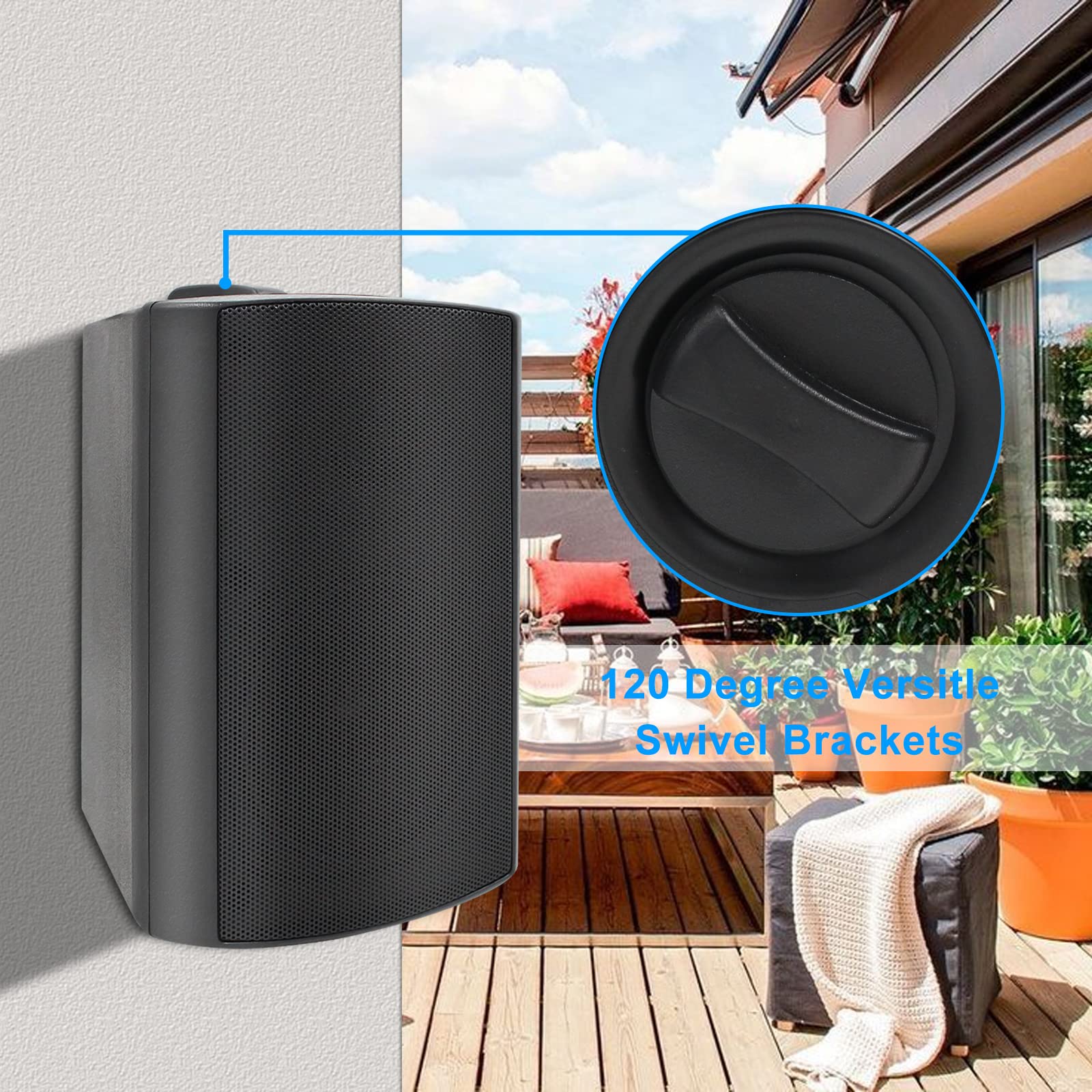 Herdio Altavoces Bluetooth para exteriores de 6.5 pulgadas, 800 W, sistema  de sonido impermeable para montaje en pared con amplificador