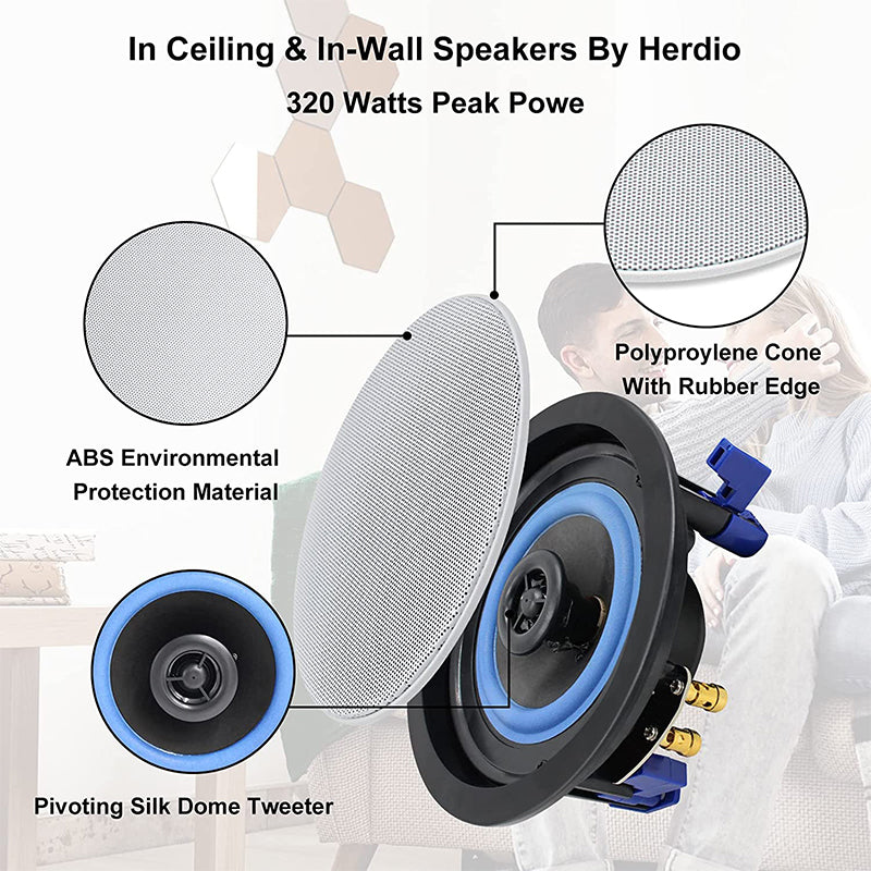 Herdio 4" Bluetooth Ceiling Speakers 320 Watts for Perfect Sound