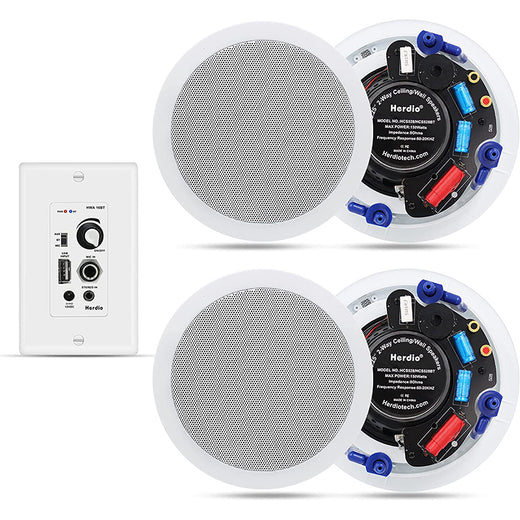 Herdio 5.25" Bluetooth Ceiling Speakers 600W | 4-Pack Flush-Mount Home Audio System