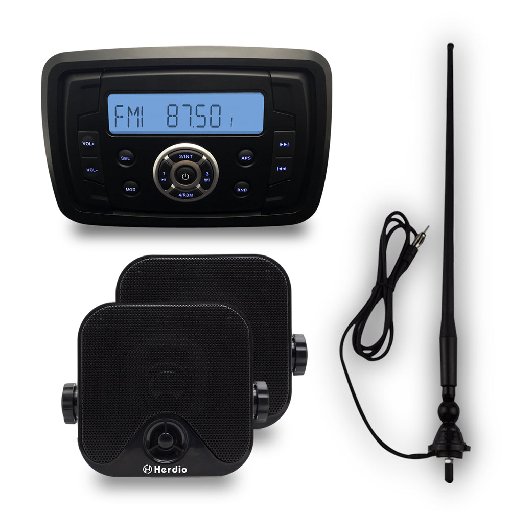 UTV Bluetooth Receiver Speaker Kit + 4 Waterproof Speakers + Antenna